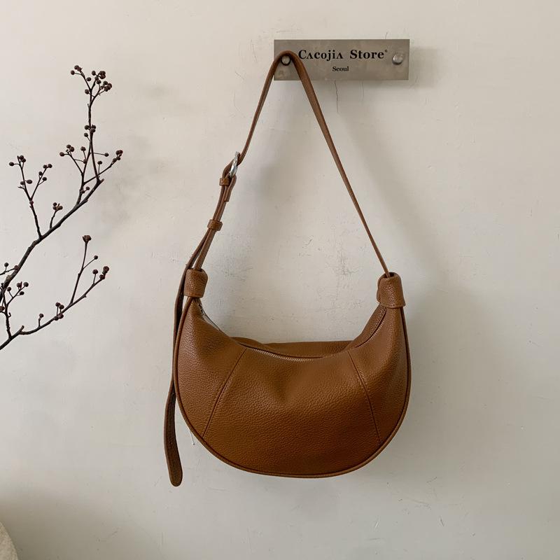 Retro Simple Solid Color PU Leather Women's Shoulder Bags Versatile Ladies Dumpling Bag Large Capacity Female Crossbody Bag