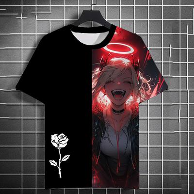 T-Shirts de Verão Anime Girls Estampa 3D Rosa Streetwear Moda Masculina Oversized Decote O Manga Curta T-Shirt Tees Tops Roupa