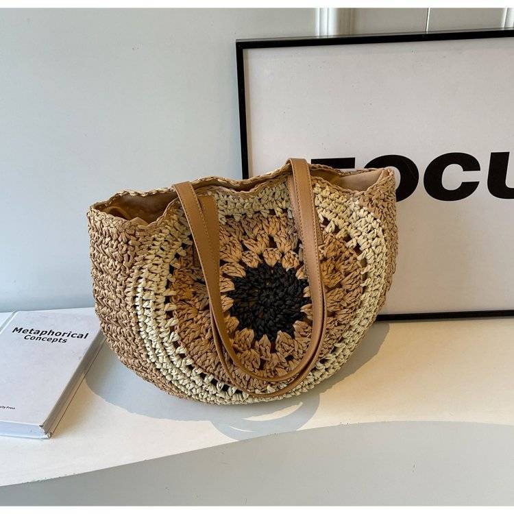 Korean Minimalist Handwoven Straw Bag - Forest Style Large Capacity Woven Shoulder Crossbody Beach Tote