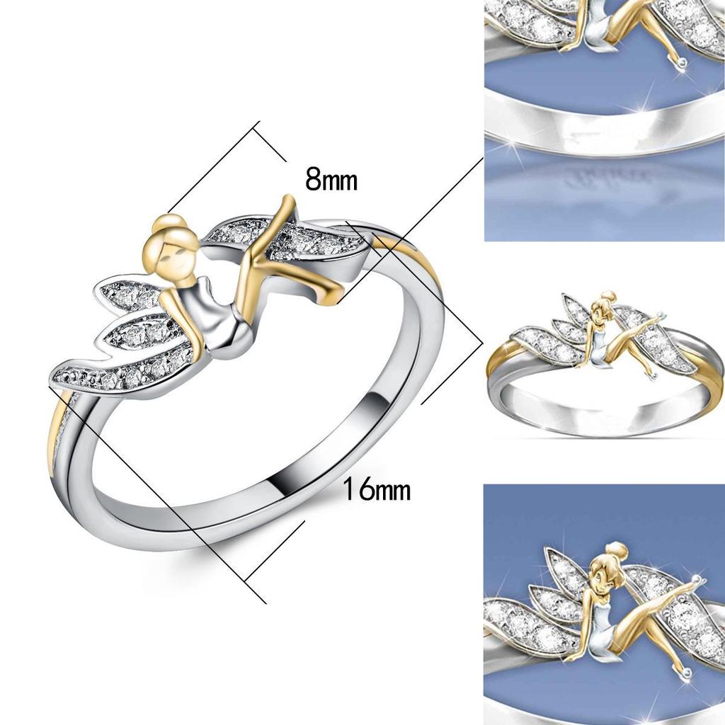 Exquisite Fantasy Flower Fairy Elf Cubic White Gold Plating Two-toned Wedding Ring Jewelry For Women