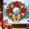 Creative Holiday Gifts Christmas Wreath Window Decals, Removable Stickers with Pine Cone Decorative PVC Wall Bow Berry Poinsettia, Waterproof