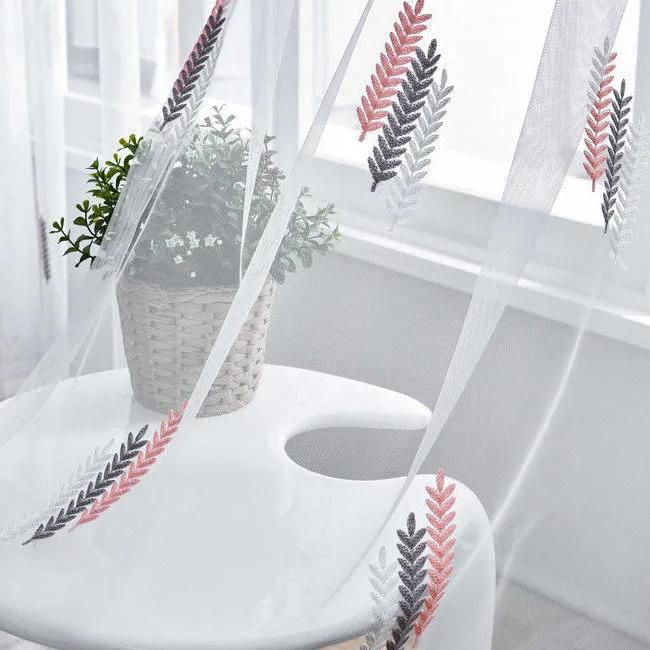 WTEMPO 2PCS Embroidered Window Screen Curtains Nordic Finished Bay Window Screens Bedrooms Living Rooms Mosquito Proof Simple Modern Gauze Curtains