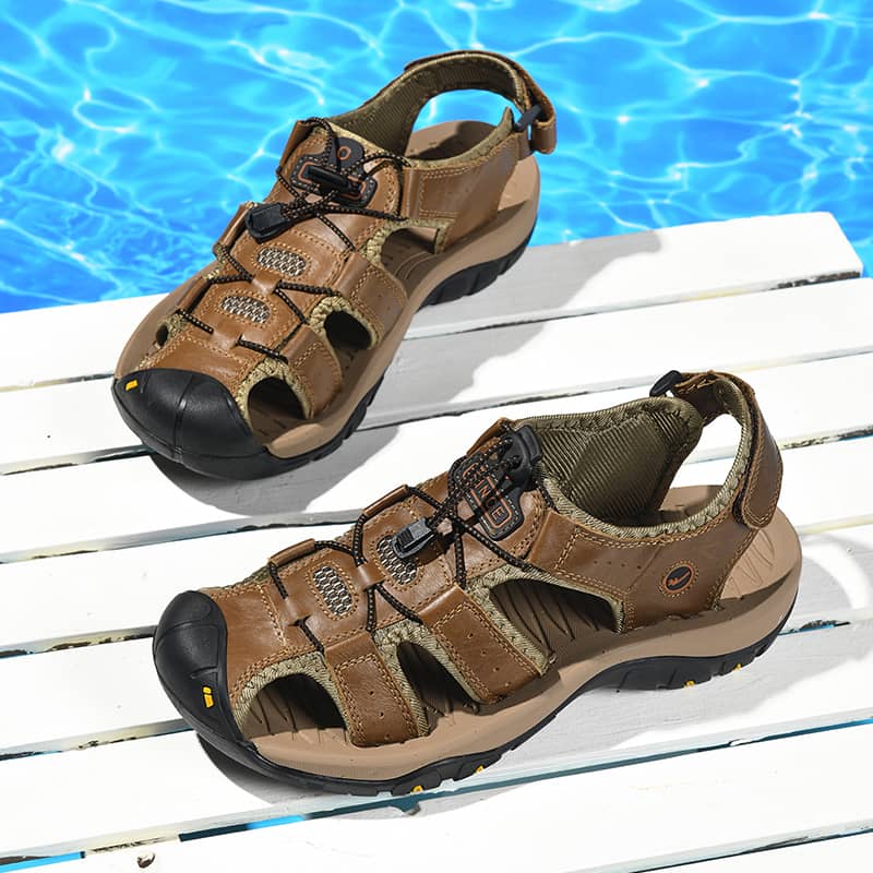 Summer Men Sandals Genuine Leather Mens Casual Shoes Outdoor Men Leather Sandals for Men Beach Shoes Roman Shoes Plus Size 38-46