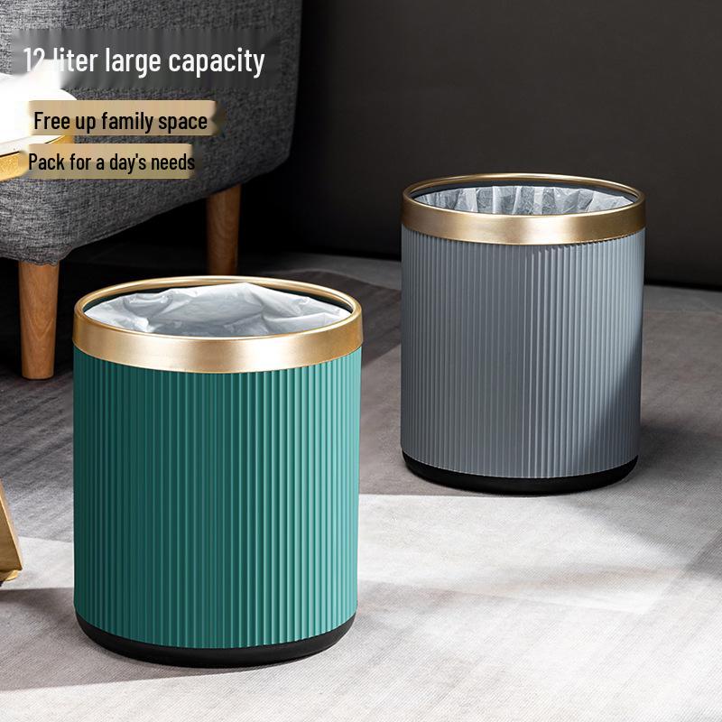 Elegant Gold-Edged Lidless Trash Can for Hotel or Bathroom