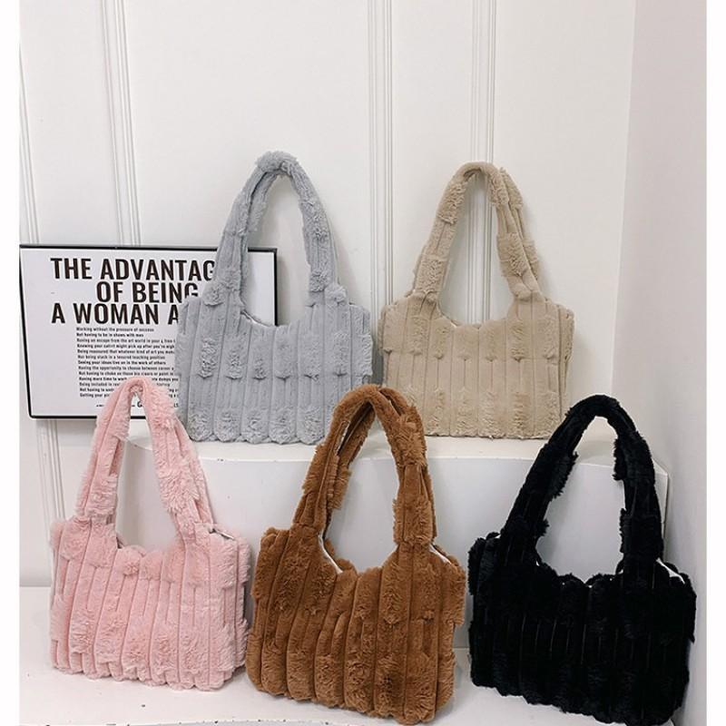 Korean Style Lazy Plush Bag Cute Fluffy Women's 2025 New Handbag Casual One-shoulder Tote