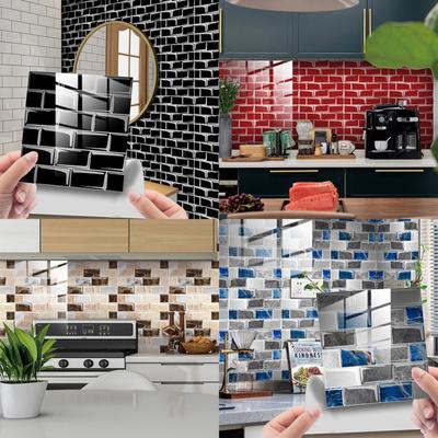 10 peças adesivos de azulejo padrão de tijolo adesivo de parede de filme de azulejo autoadesivo 20 x 20 cm para banheiro