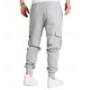 Mens Retro Casual Cargo Pants Loose Multi Pocket Drawstring Long Trousers