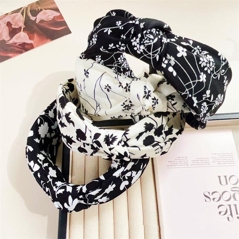 Fashion Women's White Black Floral Print Headbands for Ladies And Girls Daily Casual Hair Hoops Accessories
