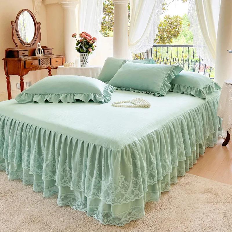 Třívrstvý krajkový přehoz na postel Sezónní univerzální přehoz na postel Jednobarevný přehoz s nařaseným okrajem Prachotěsný a protiskluzový přehoz