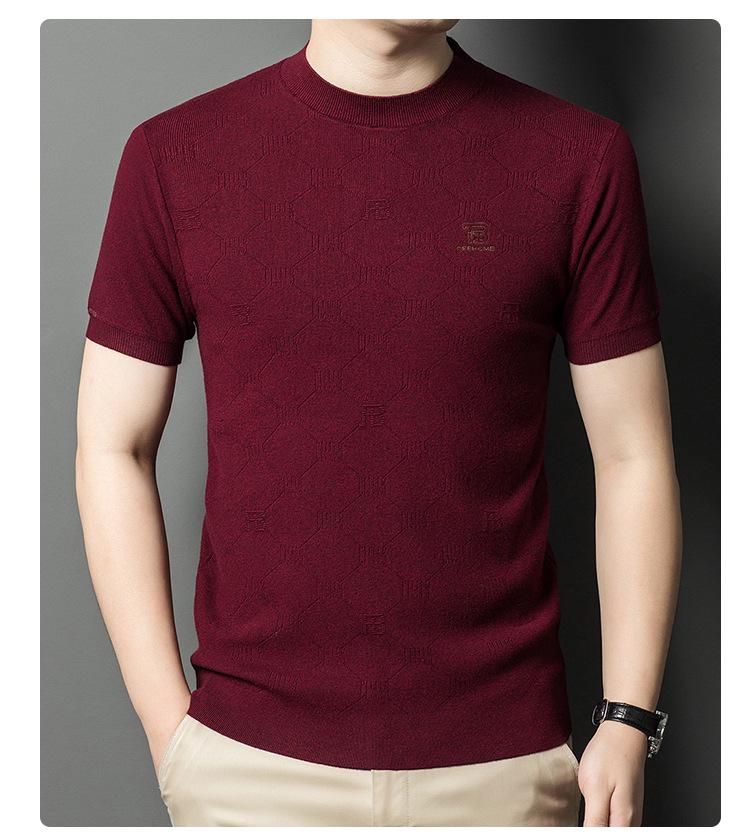 Men s Korean Style Jacquard Knit Short-Sleeve T-shirt 4XL