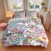 3pcs Colorful Hello Kitty Printed Bedding Set, Soft and Comfortable Quilt Cover for Bedroom, Guest Room (Not Included).W019
