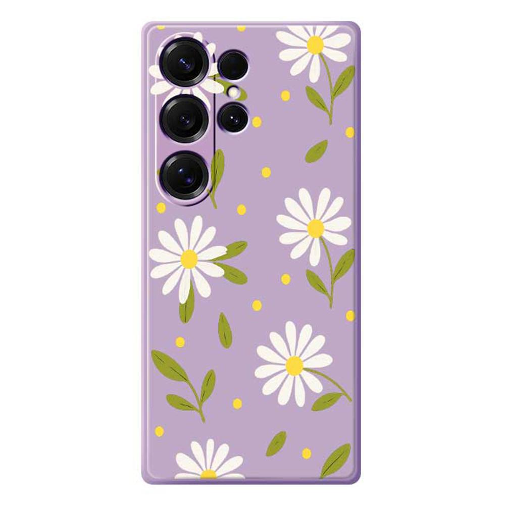 

Для Samsung Galaxy S25 Ultra Чехол Белые цветы Зеленые листья Принт Прямой край ТПУ Задняя крышка телефона Purple