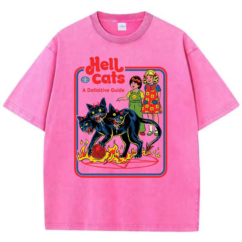 Trendy Tee T Shirt Vintage Washed Cotton T-Shirt Humor Comci Cat Graphic Tee Casual Streetwear Spring Fall
