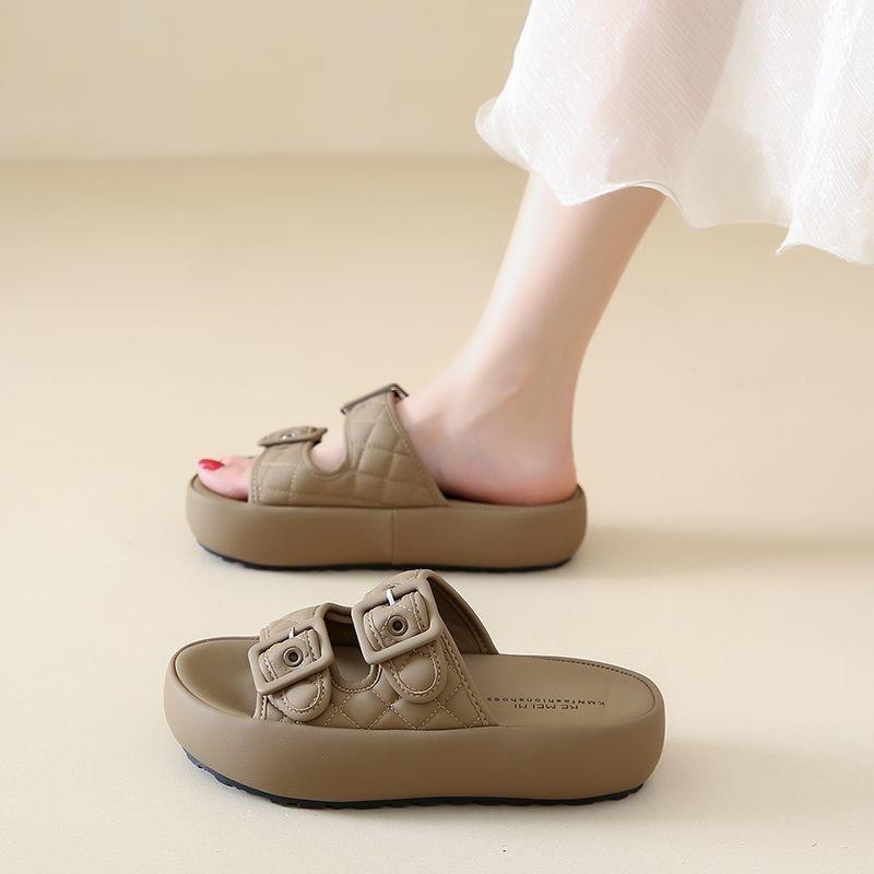 

Summer new versatile casual platform one-word drag female student drag lightweight beach shoes 35 хакі