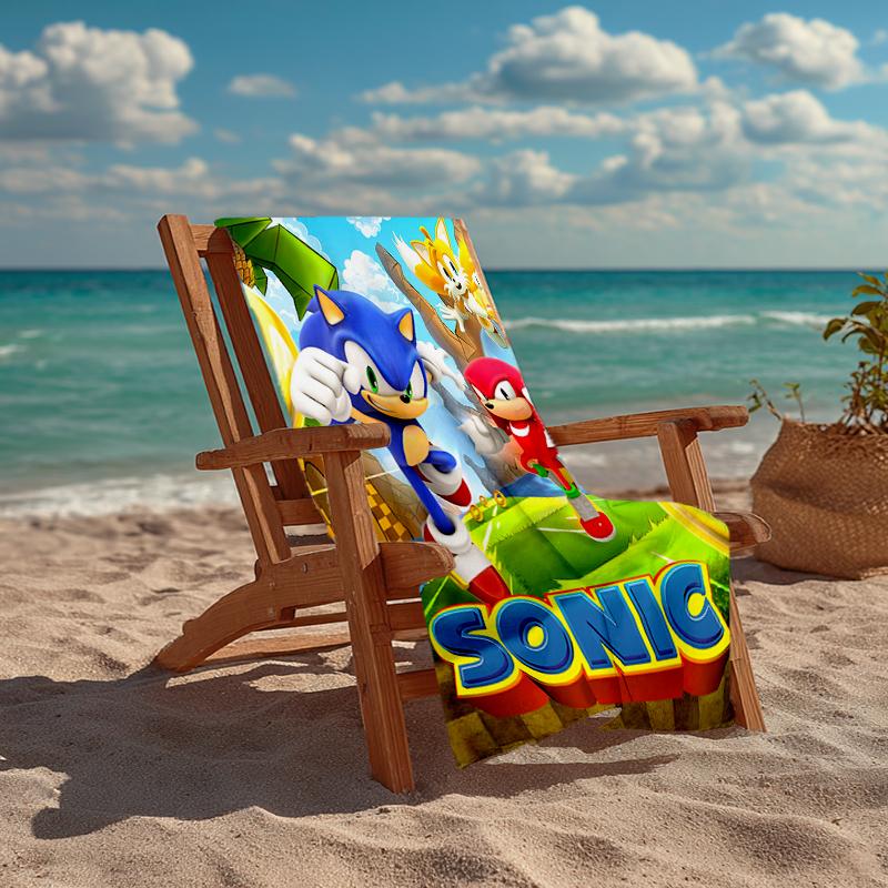 Ultra-Soft Beach Towel with Sonic Theme,Ideal for Pool - Camping, Diving - Perfect Travel Essential, Vibrant Beach Towel.