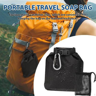 Travel Soap Bag Container with Hanging Mesh Bag, Pocket, Bar Case for