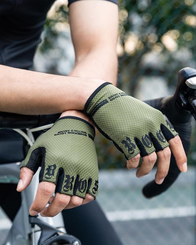 ROCKBROS Summer Cycling for Road and Outdoor and Gloves, Fingerless, Breathable, Stretchy, Shock-Absorbent, Quick-Drying, Abrasion-Resistant,