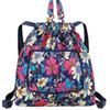 [yuaseiharu] Kompakter, faltbarer, ultraleichter 130g tragbarer Rucksack für Krankenhausbesuche, Einkäufe und Oma (Marineblau mit großen Blumen)