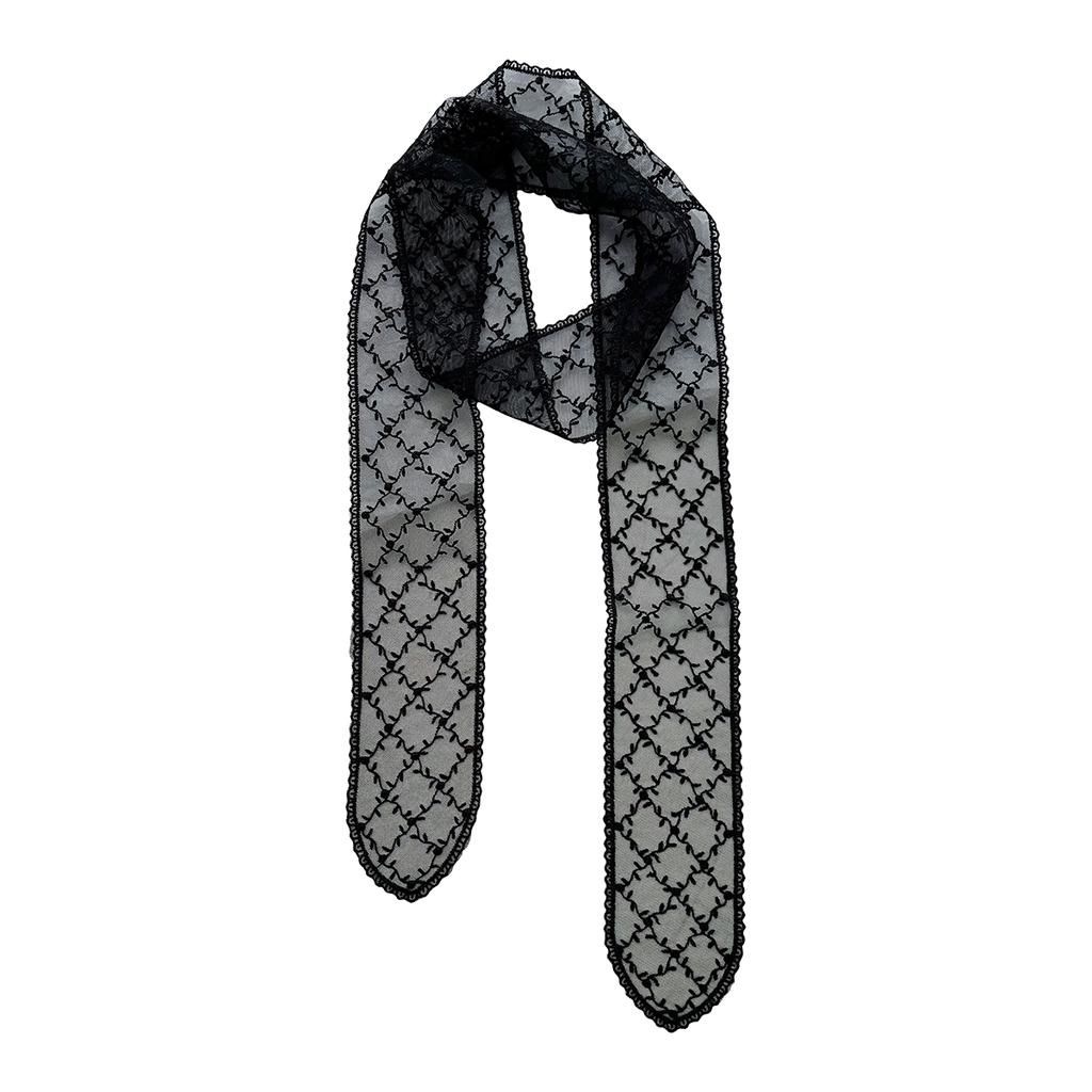Sweet Sister Lady Versatile Thin Narrow Strip Lace Silk Scarf Foreign Style Scarf Headband Belt Decoration