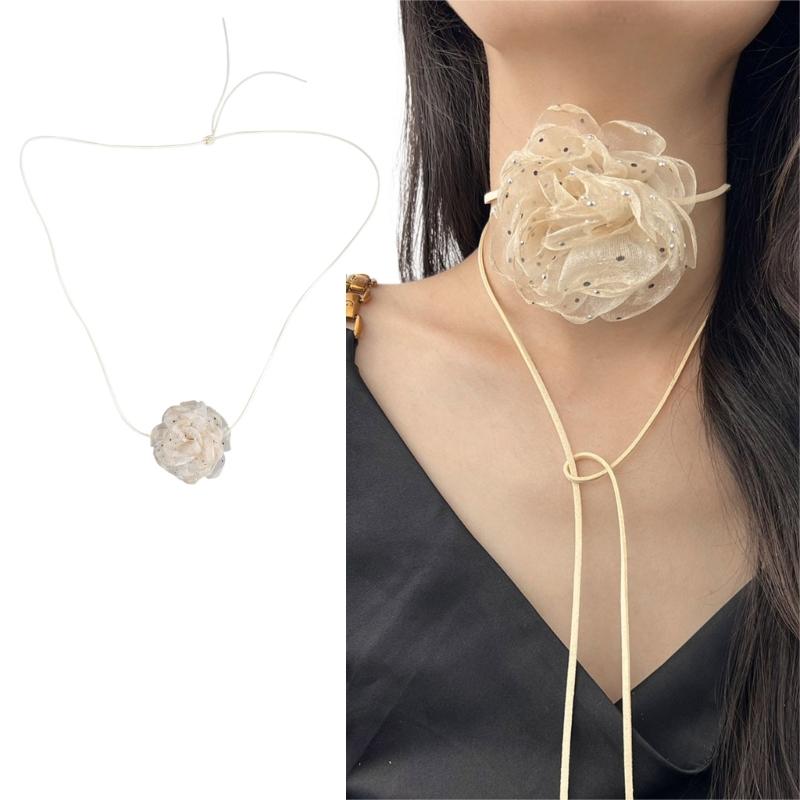 Stylish Rose Blossom Necklace Simulation Flower Neckchain Women Girls Collarbone Chain Eye Catching Choker Accessory