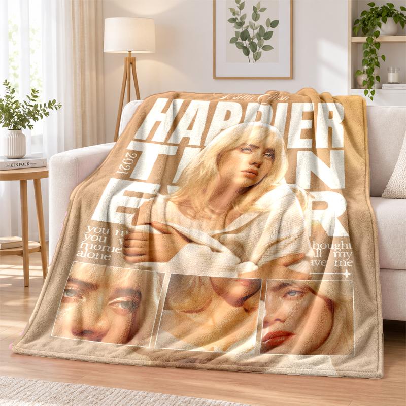 Billie Eilish Flanell-Kuscheldecke Weich Warm Gemütlich für Sofa Bett Innen Haus Schlafzimmer Gebrauch