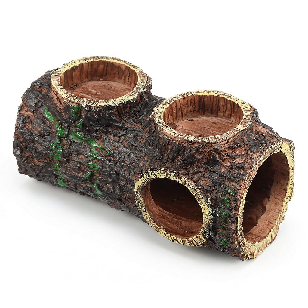 Reptile Hide Cave Reptile Lizard Hideaway Shelter Hollow Log Cave Resin Water Dish Food Bowl for Aquariums and Terrariums Decor