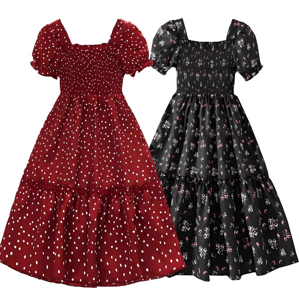 Girl Short Sleeves Print Dress Children Kid Casual Summer Beach Sundress Princess Dresses Clothes