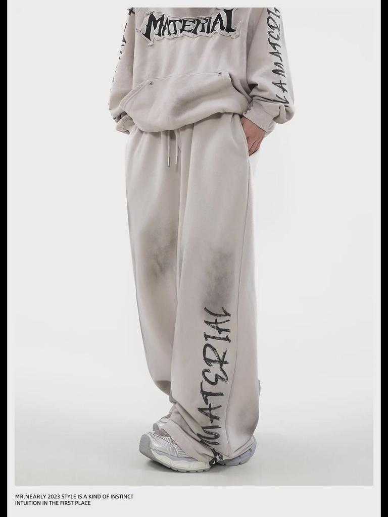 Men's Retro Graffiti Casual Pants - Spring/Autumn Dirty Wasteland Style Long Pants