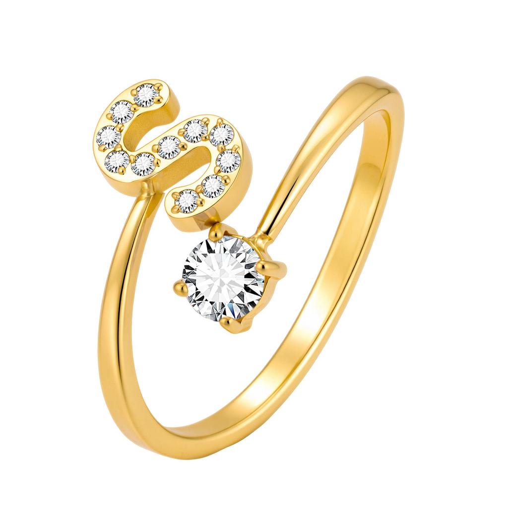 Chic Zircon Initial A-Z Letter Rings for Women Girls Adjustable Opening Ring Name Alphabet Female Wedding Fashion Jewelry Gift