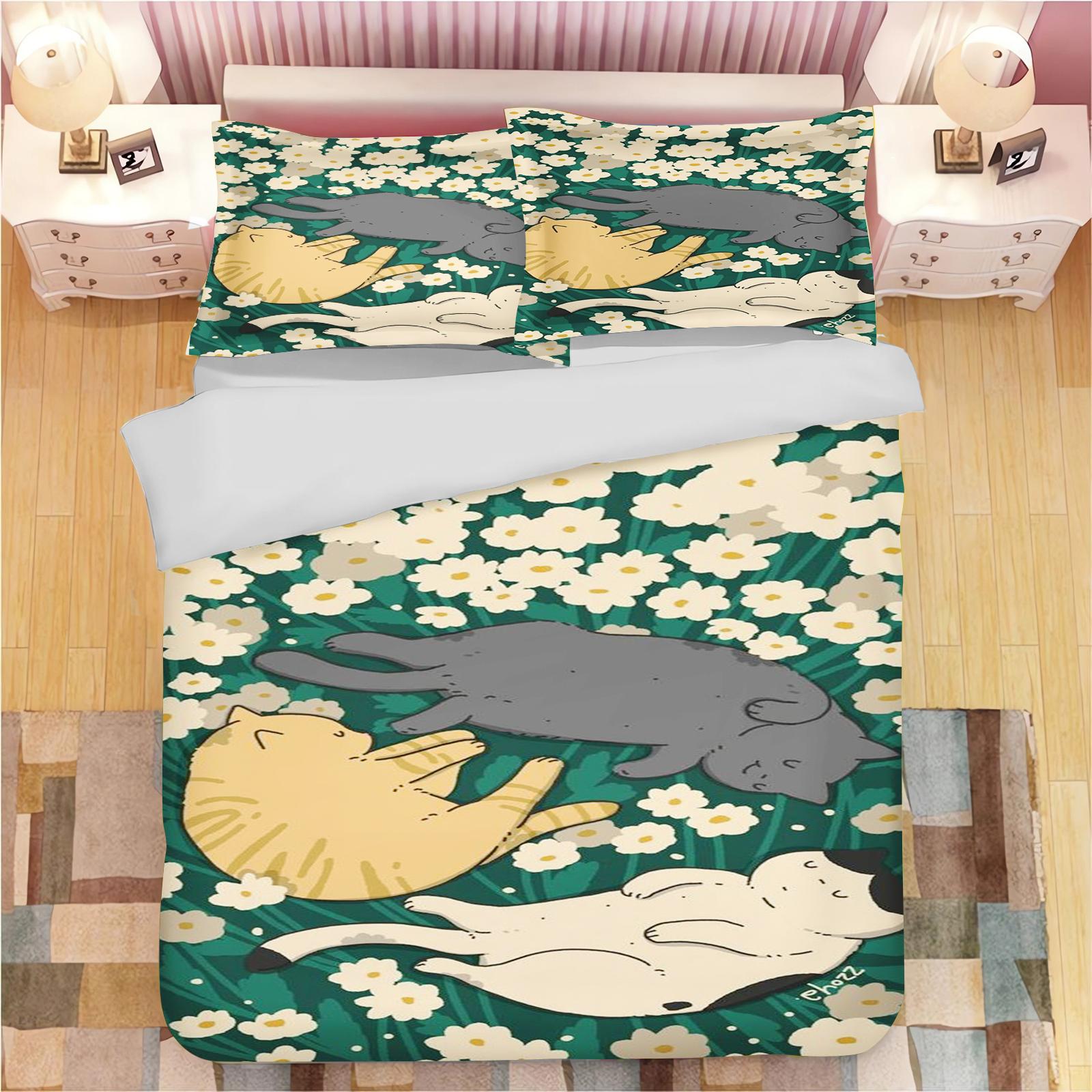 

Comforter Cartoon Cat Printed Set Co-Branded Peripheral Mattress Bedding 3 Pieces Bedroom Children Comforter (quilt)-EU Single(135*200cm)3pcs