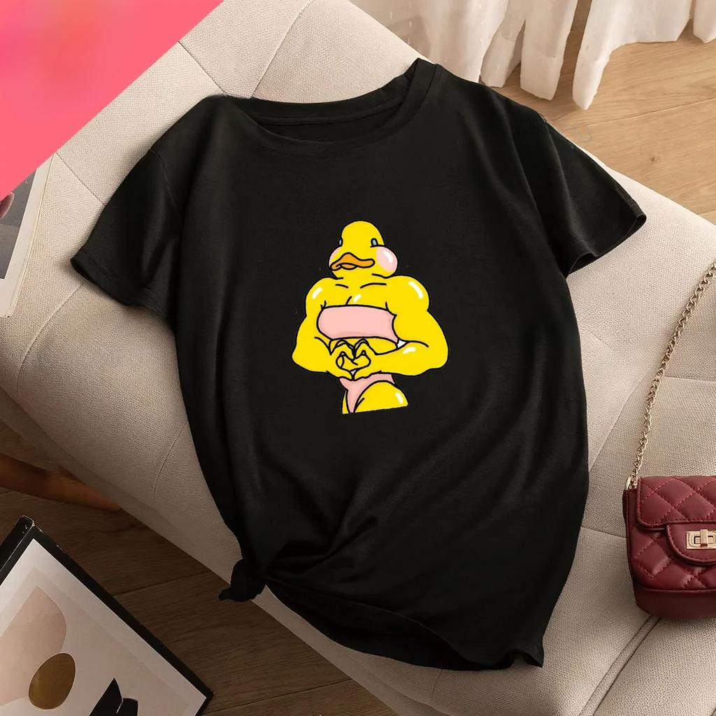 Funny Duck Print Casual Sports Printed T-shirt Women Round Neck Running Fitness Short Sleeves Tops Women's Activewear Fashion