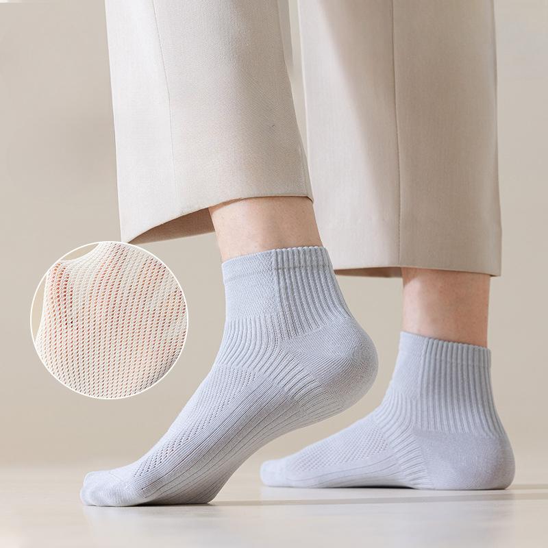 Men's Summer Thin Pure Cotton Mid-calf Socks, Mesh Breathable, Sweat-absorbing, Odor-proof Short Socks, Sports Cotton Socks
