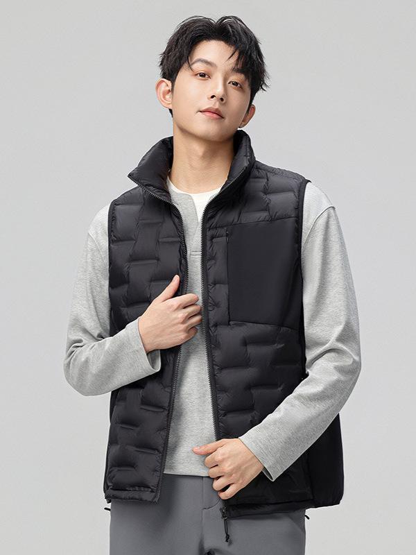 Men's Lightweight Stand-Up Collar Down Vest - Winter Warm Sleeveless Gilet with 90% White Duck Down