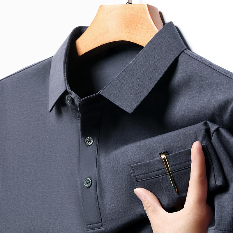 Polo Shirt Lapel Short-Sleeved T-Shirt Men'S Light Mature Style Solid Color Business Casual Bottoming Shirt