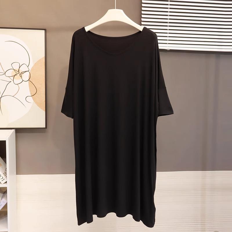 Women's Modal V-Neck Midi Dress - Loose, Plus Size, Summer Nightdress, Maternity