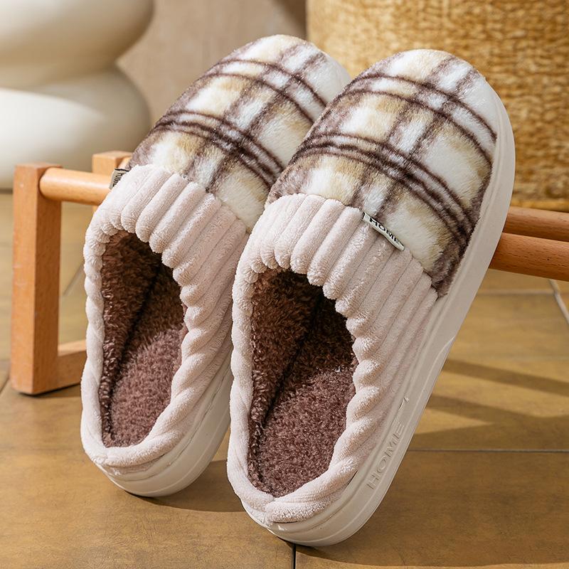 Cotton slippers autumn and winter couple thick-soled velvet wear-resistant home dormitory thermal shoes
