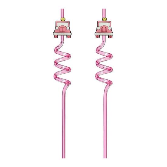 2Pcs Colorful Spiral Straws Creative Drinking Straws with Heart Lip Cake Charm Romantic Pink