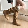 Fashion 2025 Fashion Genuine Leather Long Tube Boots Western Faux Fur Lined Thi Heel Autumn Winter Versatile Slimming Knight Boots
