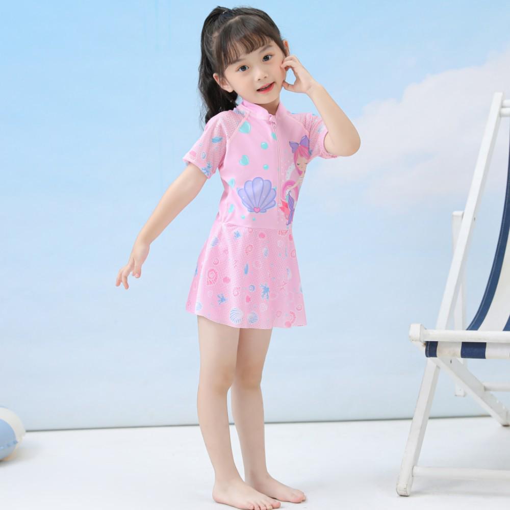 New Sporty Mesh Princess Skirted One-Piece Swimsuit for Girls