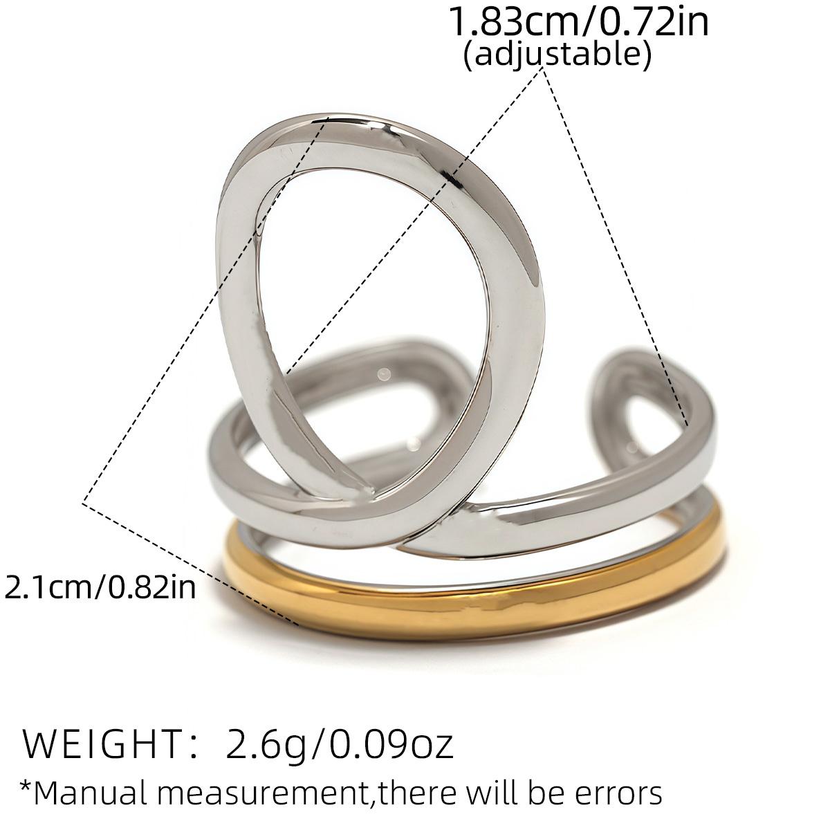 

Stainless Steel Geometric Hollow Layered Wide Ring Metal Texture Waterproof Daily Simple Stylish Copper Color Zircon for Women resizable