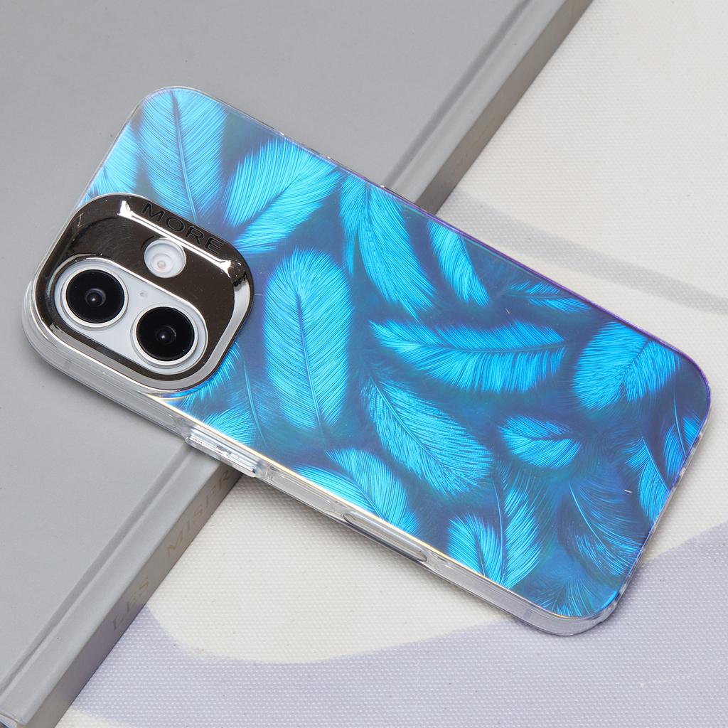 For iPhone 16 Case Silicone+PC IMD Laser Texture Matte Phone Cover