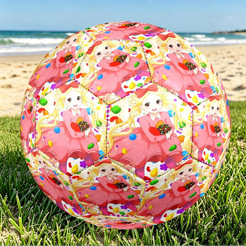 Candy Crush Saga Print Size 5 Soccer Ball, PU Wear Resistant Football for Match Training and Daily Practice, Birthday Gift for Soccer Fans