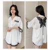 Butterfly Pajamas Summer Cardigan Short Sleeve Shorts Set Lapel Loose and Comfortable Ice Silk Satin Pajama Set