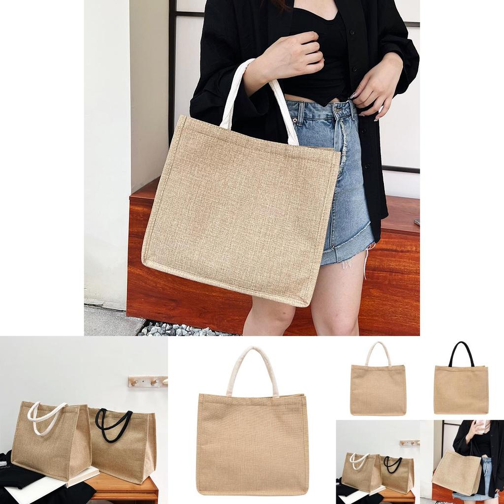 Retro Large Cotton Linen Tote Bag Minimalist Design Ideal For Shopping And Casual Use