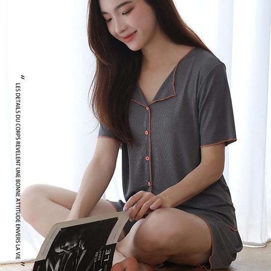 Damen-Pyjama, kurzärmlige Shorts aus Sommer-Eisseide, Strickjacke, dünne Sommer-Heimkleidung, Frühlings- und Herbst-Sets, locker sitzender Heimanzug