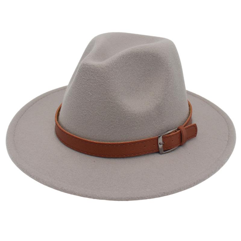 British Style Gentleman'S Top Hat Versatile Trendy Suit Matching Top Hat Belt Buckle Felt Fedora