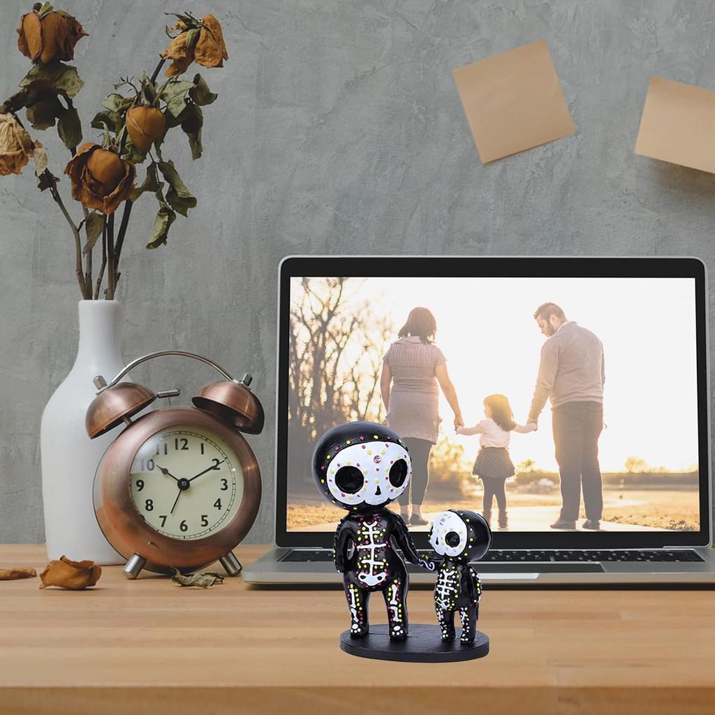 Sugar Skull Couple Figurine, Resin Crafts Cute Statue Skeleton Memorial Sculpture, Halloween Home Decor Collectible Figurines, Sugar Skull Gifts for