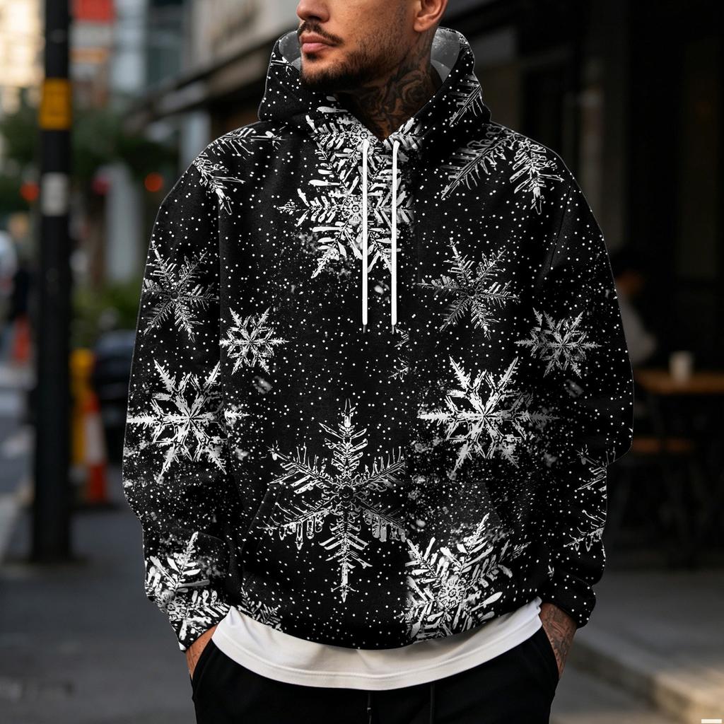 Men's Christmas Print Hoodie, Loose Fit Casual Sweatshirt with Large Pockets
