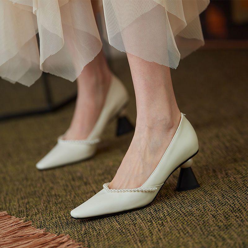 Fashion Pointed Toe White Women's Summer Footwear Shoes for Woman 2024 Pumps Pearl High Heels Black On Heeled Wedding Bride Shoe 39 Y2k