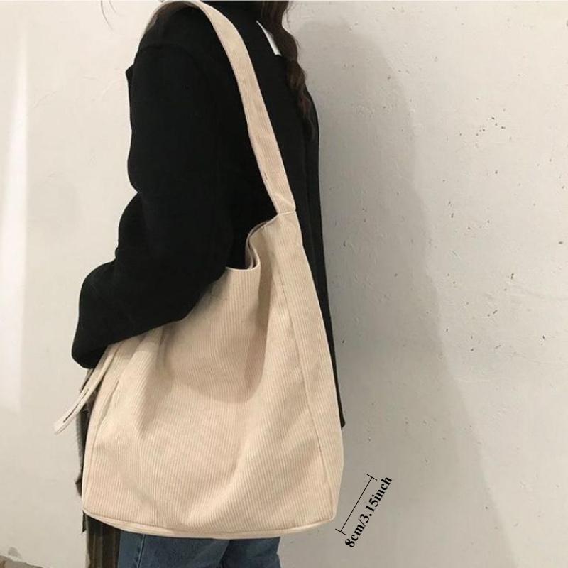 Autumn and Winter New Canvas Bag Vintage Corduroy Shoulder Bag Large Capacity Student Classroom Bag Versatile Crossbody Bag